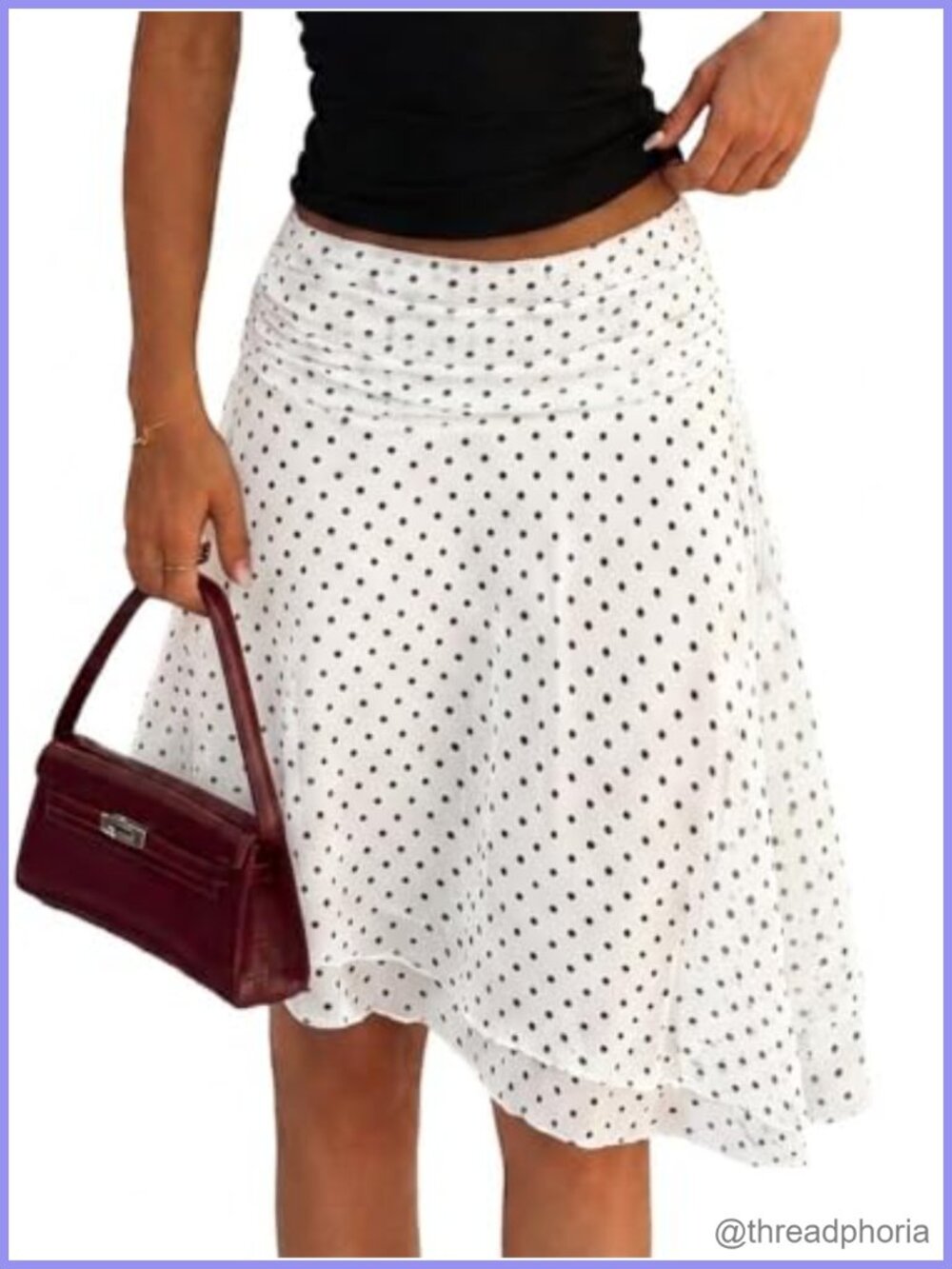 Asymmetrical Polka Dot Midi Skirt Flowy Stretch Mesh A Line